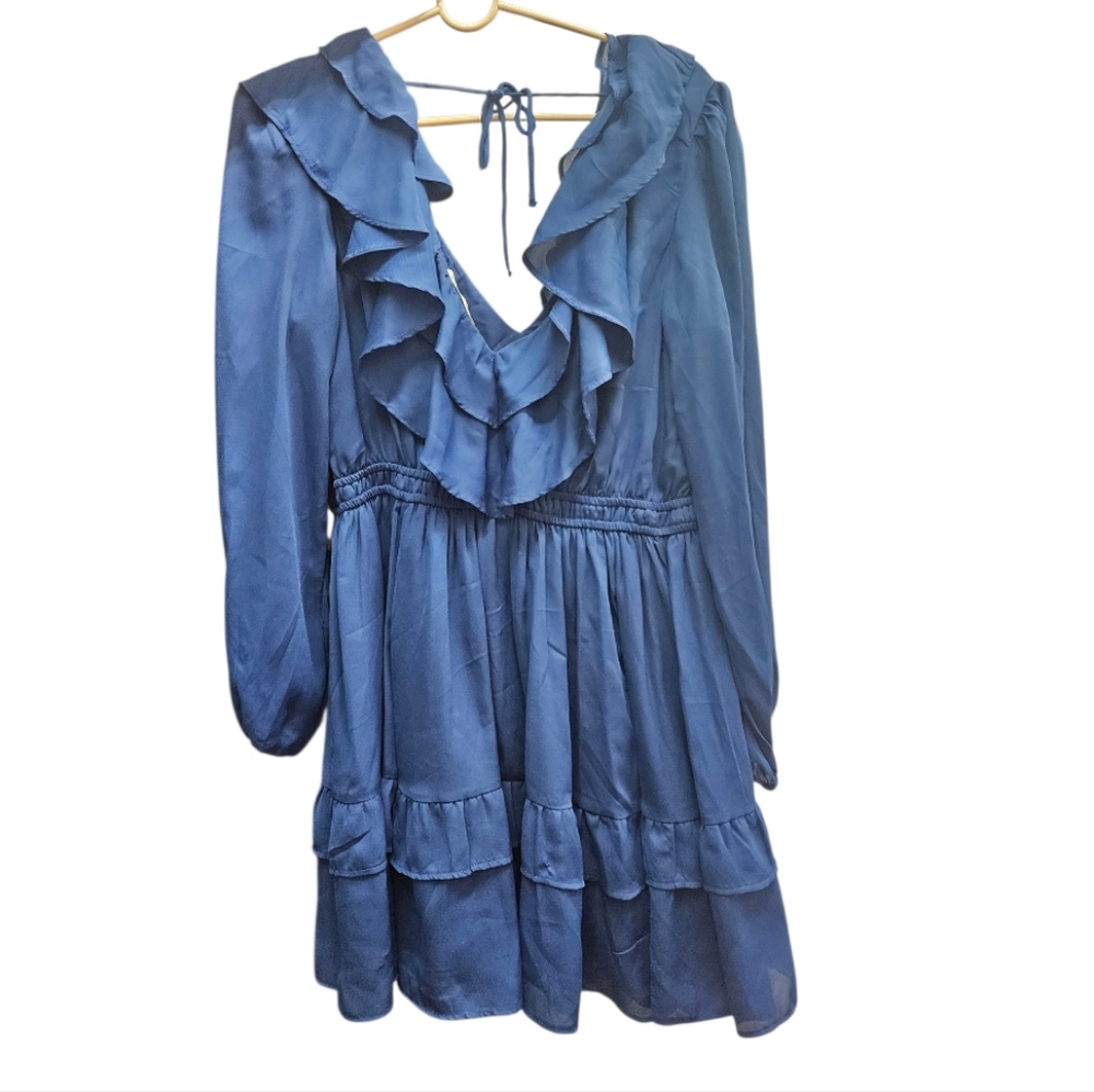 Abercrombie & Fitch Blue Ruffle Tiered Mini Dress | Size L - Picture 4 of 5